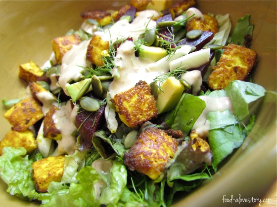 summer salad with roasted turmeric tofu